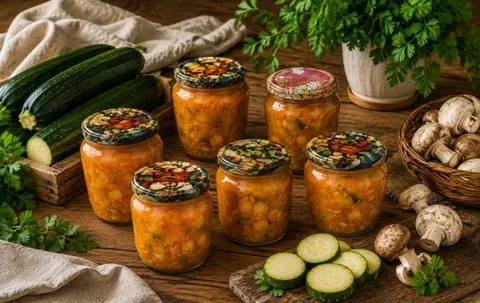 Кабачки на зиму: соковитий салат із печерицями — покроковий рецепт